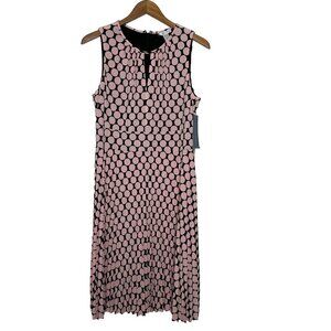 NWT London Times Pleated Dress Size 12 Keyhole Sleeveless Polka Dot Pink